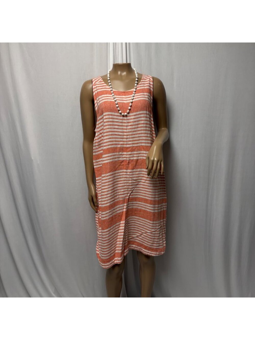 Old Navy Sleeveless Linen Blend A-Line Dress Size Large Orange White Striped